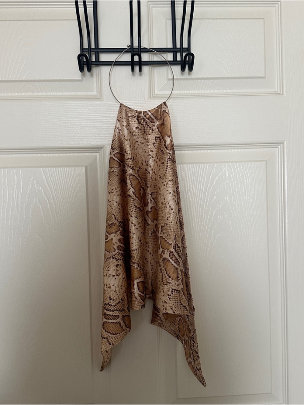 Sharagano Brown Snake-Print Satin Halter Scarf Top